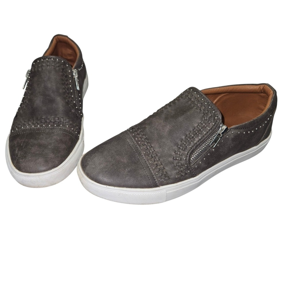 Report Austen Slip On Sneaker Grey Studded Zipper Fashion Shoe Sz 11
